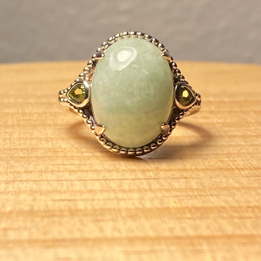 Jade & Peridot Sterling Silver Ring Women's Sz 8 Green 925 Statement Genuine New